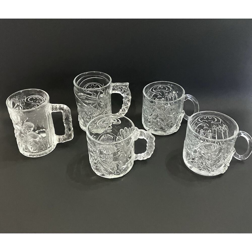 Vintage McDonald’s Batman Forever Glass Mug Full Set Of 4 Plus 1 DC Comics 1995